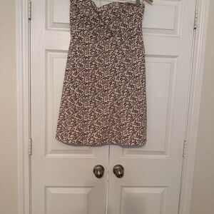 GAP Strapless Dress with Burgundy and Cream Floral Design
